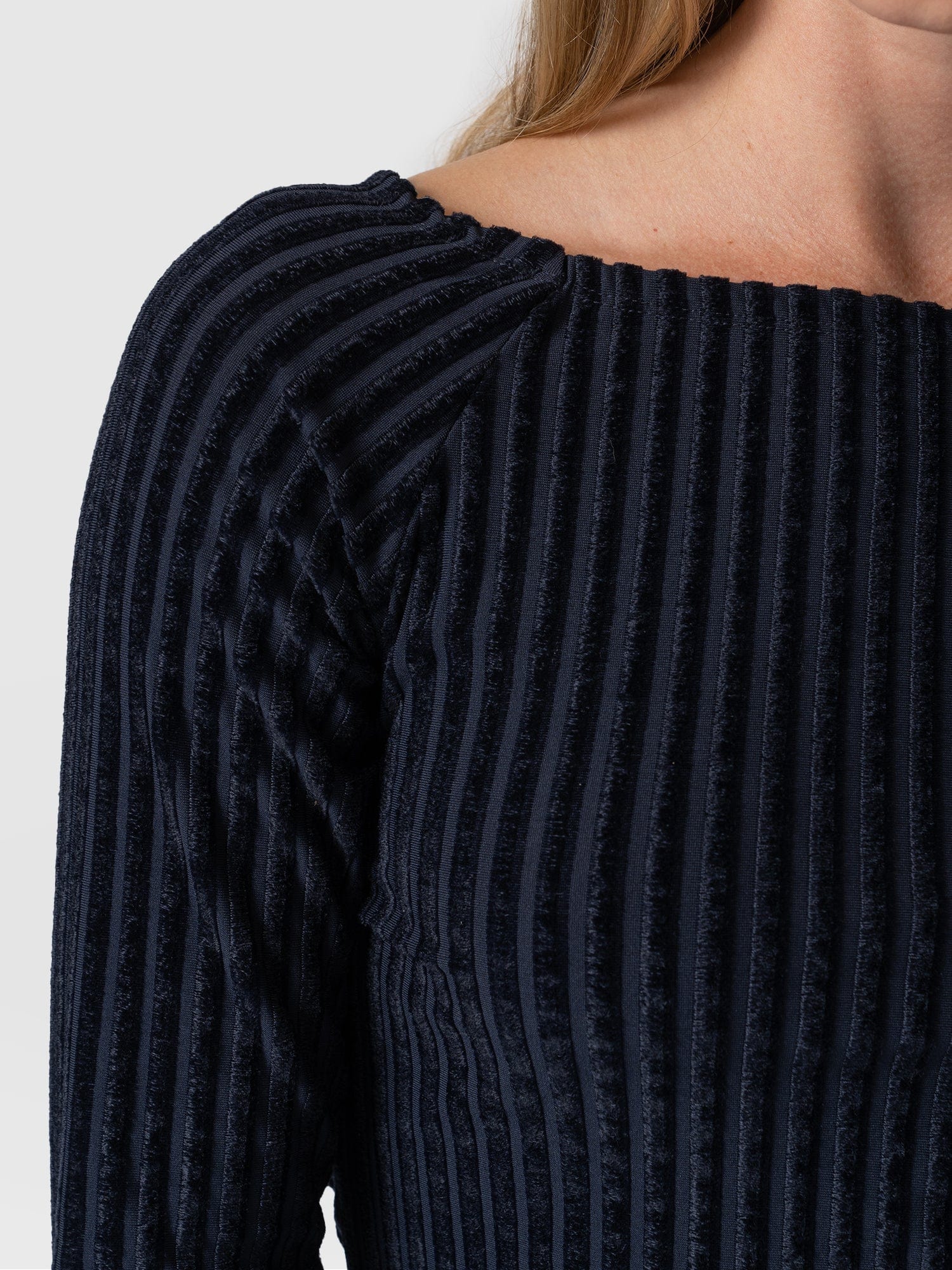 Riviera Tee Long Sleeve Navy Stripe Velvet - Women's T-Shirts | Saint + Sofia® USA
